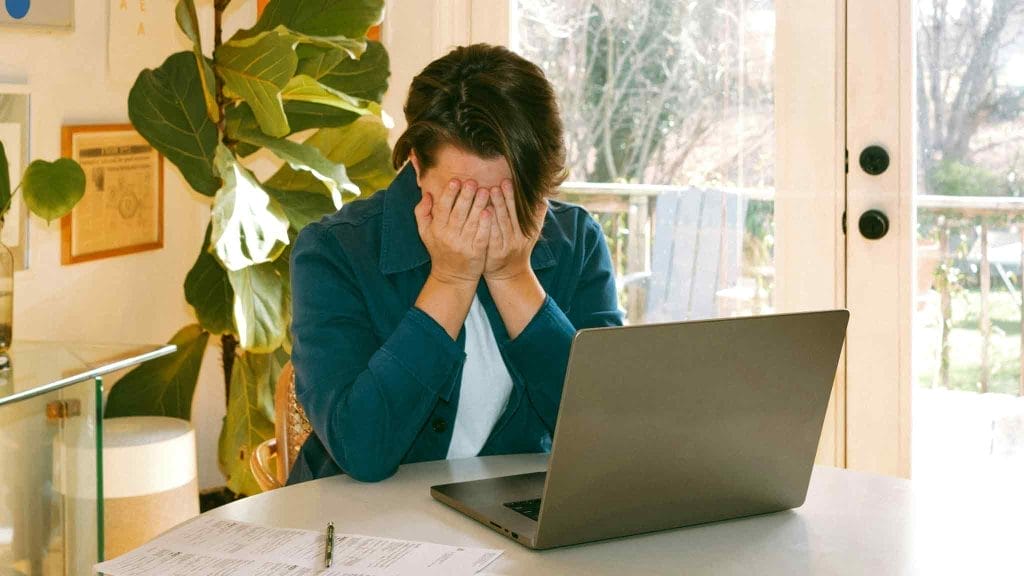 Burnout Woman Working at desk from home